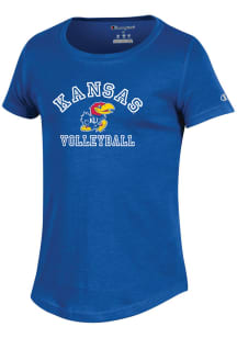 Champion Kansas Jayhawks Girls Blue University Volleyball Short Sleeve Tee