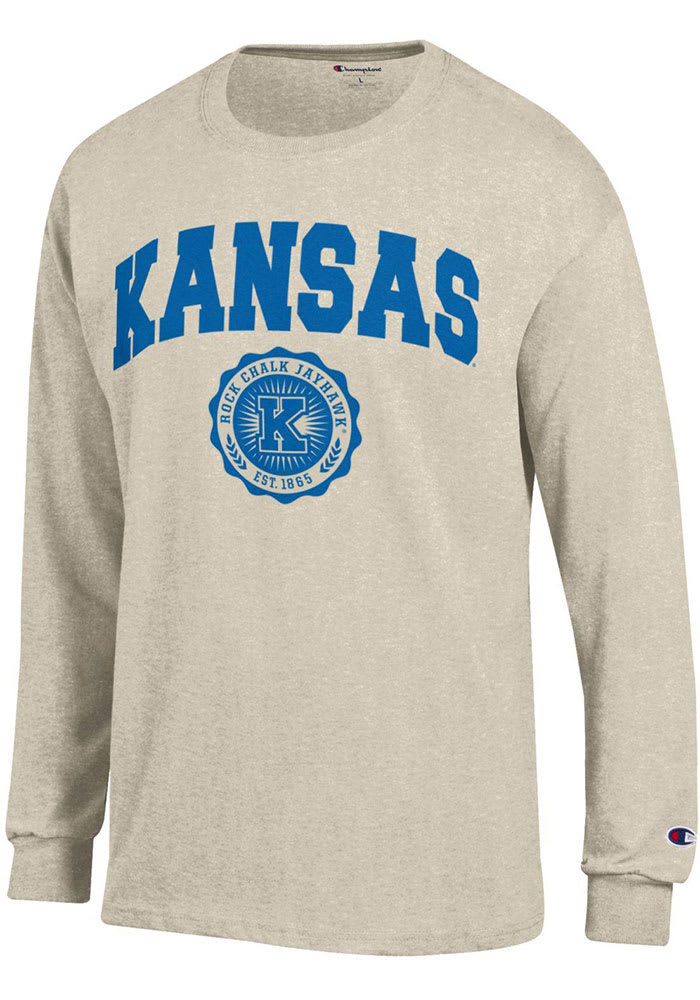 Champion Kansas Jayhawks Oatmeal Official Seal Long Sleeve T Shirt