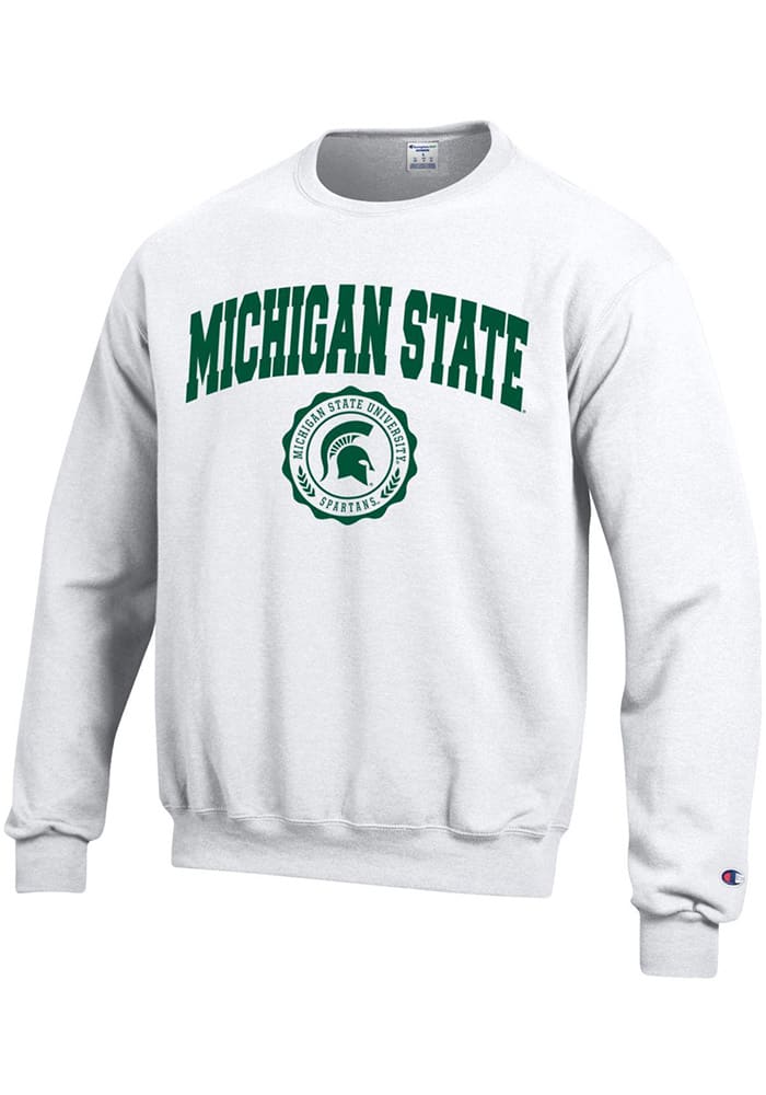 Michigan State Spartans Mens White Seal Long Sleeve Crew Sweatshirt