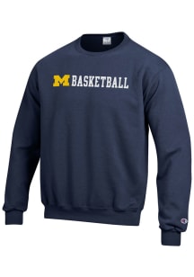 Champion Michigan Wolverines Mens Navy Blue Basketball Long Sleeve Crew Sweatshirt