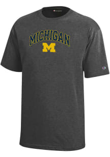 Youth Michigan Wolverines Charcoal Champion Arch Mascot Short Sleeve T-Shirt