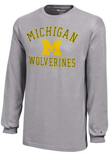 Champion Michigan Wolverines Youth Grey No 1 Design Long Sleeve T-Shirt