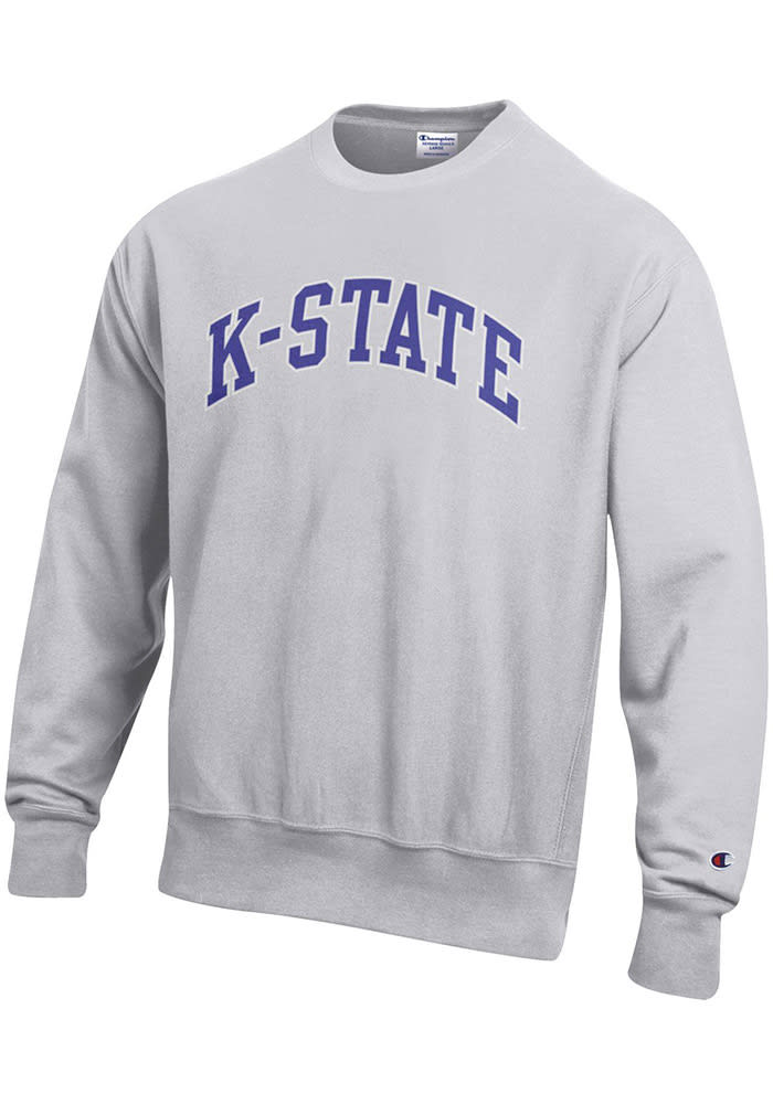 Champion K-State Wildcats Mens Grey Reverse Weave Long Sleeve Crew Sweatshirt
