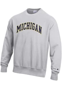 Mens Michigan Wolverines Grey Champion Reverse Weave Crew Sweatshirt
