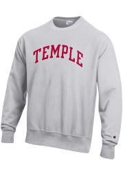Champion Temple Owls Mens Grey Reverse Weave Long Sleeve Crew Sweatshirt