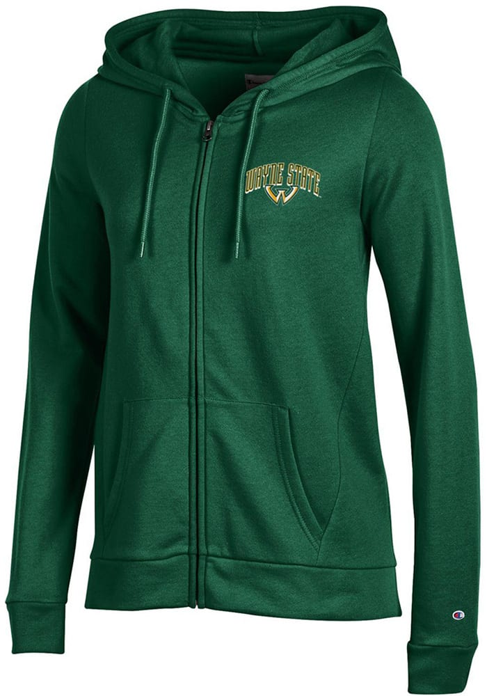 Champion Wayne State Warriors Womens Green University Fleece Long Sleeve Full Zip Jacket