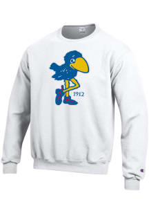 Champion Kansas Jayhawks Mens White 1912 Jayhawk Powerblend Long Sleeve Crew Sweatshirt