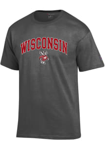 Wisconsin Badgers Charcoal Champion Arch Mascot Short Sleeve T Shirt