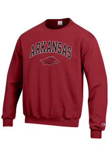 Champion Arkansas Razorbacks Mens Cardinal Arch Mascot Long Sleeve Crew Sweatshirt