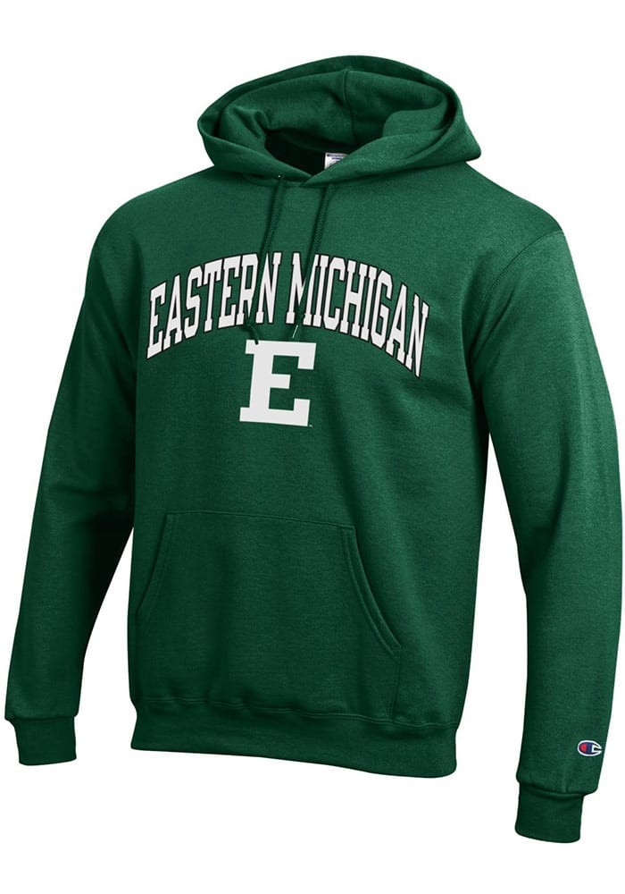 Champion Eastern Michigan Eagles Mens Green Arch Mascot Long Sleeve Hoodie