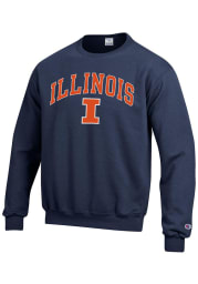 Champion Illinois Fighting Illini Mens Navy Blue Arch Mascot Long Sleeve Crew Sweatshirt