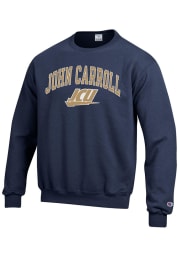 Champion John Carroll Blue Streaks Mens Navy Blue Arch Mascot Long Sleeve Crew Sweatshirt