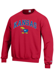 Champion Kansas Jayhawks Mens Red Arch Mascot 41 Jayhawk Long Sleeve Crew Sweatshirt
