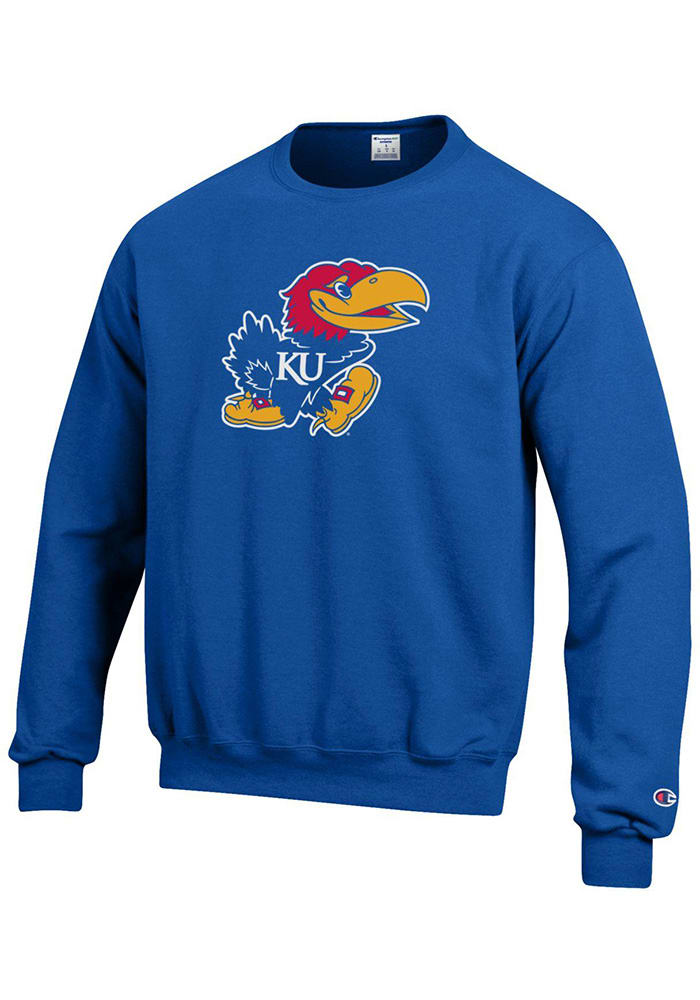 Champion Kansas Jayhawks Mens Blue Big Logo Long Sleeve Crew Sweatshirt