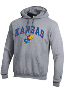Champion Kansas Jayhawks Mens Grey Arch Mascot Long Sleeve Hoodie