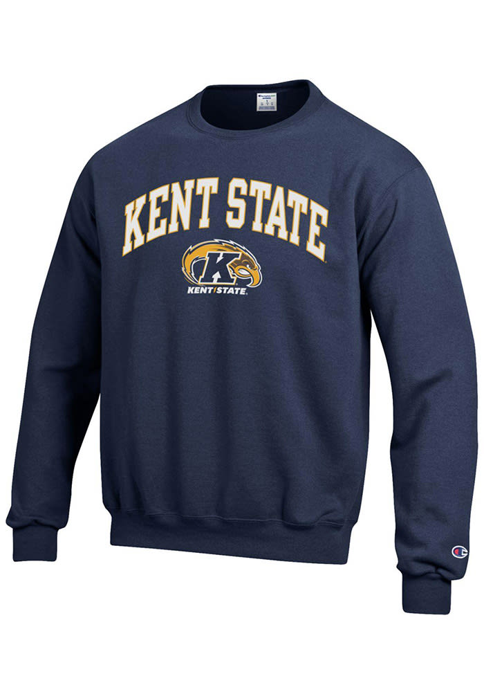 Champion Kent State Golden Flashes Mens Navy Blue Arch Mascot Long Sleeve Crew Sweatshirt