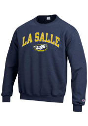 Champion La Salle Explorers Mens Navy Blue Arch Mascot Long Sleeve Crew Sweatshirt