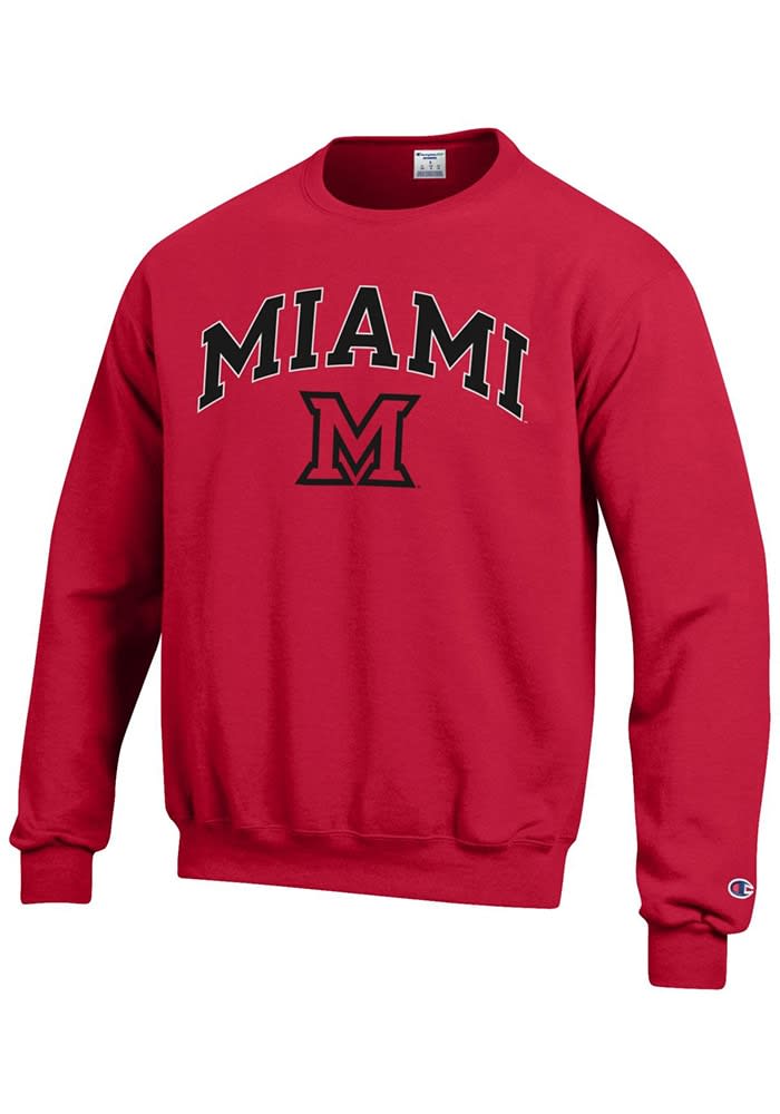 Champion Miami RedHawks Mens Arch Mascot Crew Sweatshirt - RED