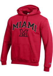 Champion Miami RedHawks Mens Red Arch Mascot Long Sleeve Hoodie