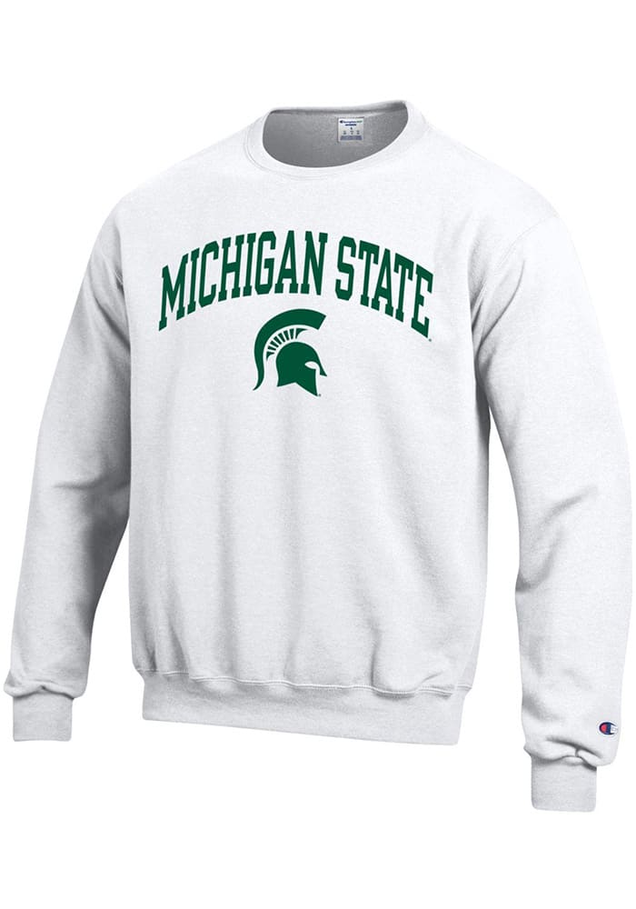 Champion Michigan State Spartans Mens White Arch Mascot Long Sleeve Crew Sweatshirt