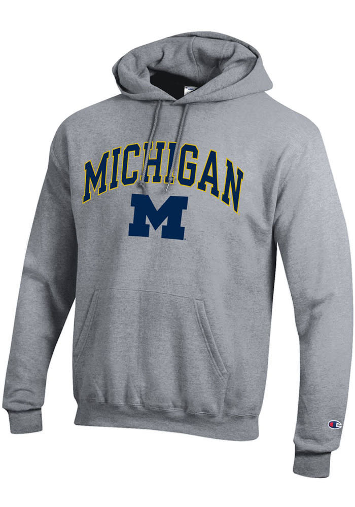 Champion Michigan Wolverines Mens Grey Arch Mascot Long Sleeve Hoodie