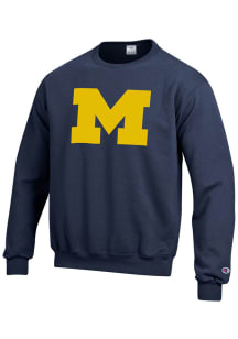 Mens Michigan Wolverines Navy Blue Champion Big Logo Crew Sweatshirt