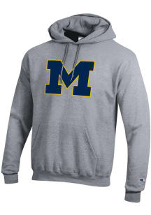 Mens Michigan Wolverines Grey Champion Big Logo Hooded Sweatshirt
