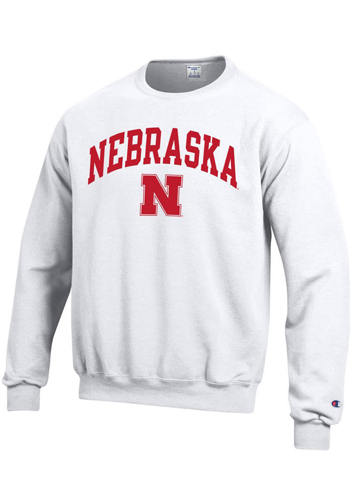 Champion Nebraska Cornhuskers Mens White Arch Mascot Long Sleeve Crew Sweatshirt