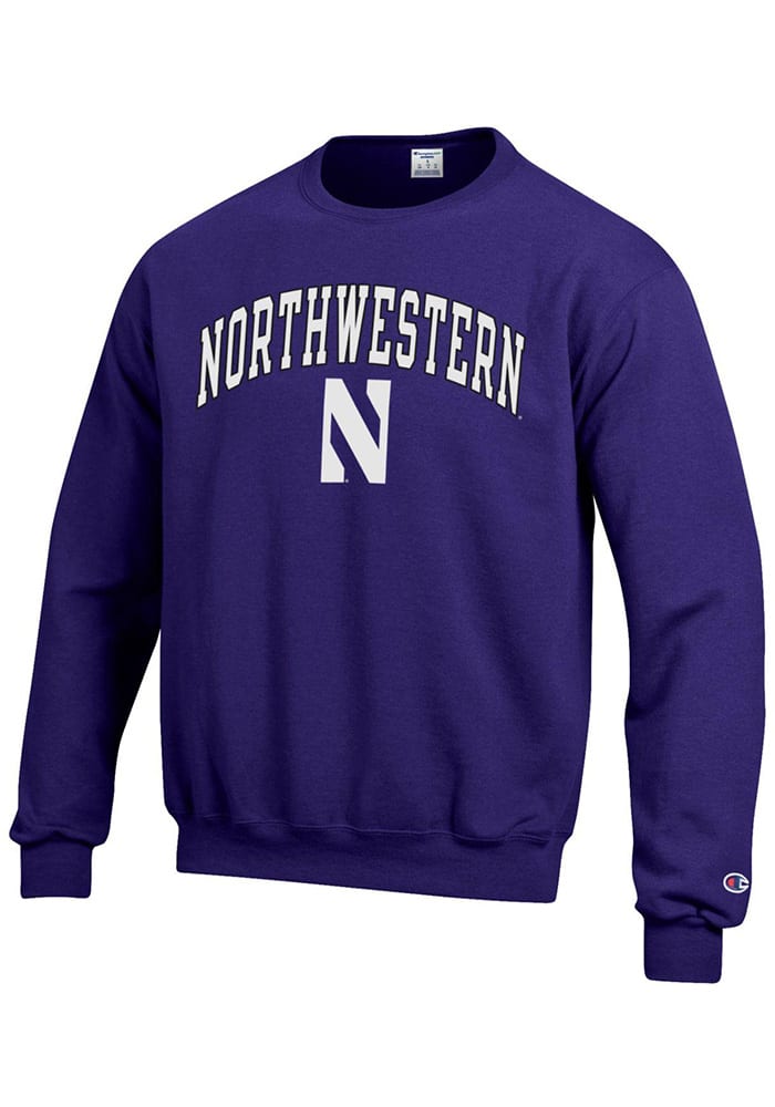 Champion Northwestern Wildcats Mens Purple Arch Mascot Long Sleeve Crew Sweatshirt