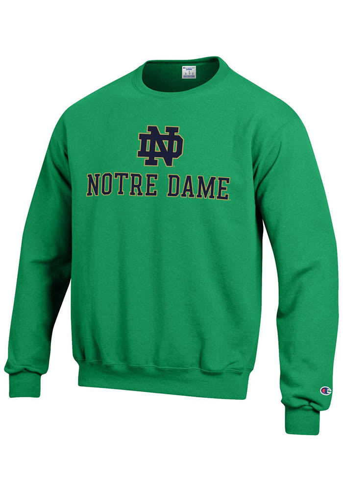 Champion Notre Dame Fighting Irish Mens Green Arch Mascot Long Sleeve Crew Sweatshirt