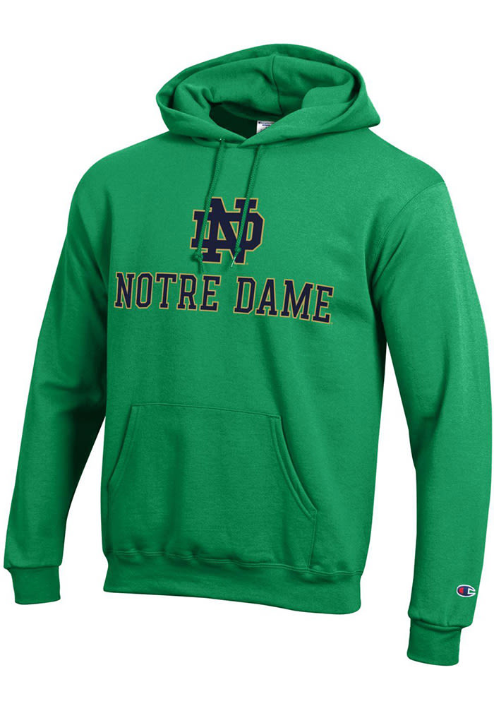 Champion Notre Dame Fighting Irish Mens Green Arch Mascot Long Sleeve Hoodie