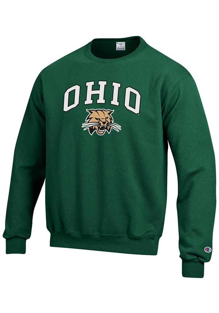 Champion Ohio Bobcats Mens Green Arch Mascot Long Sleeve Crew Sweatshirt