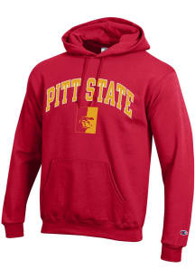 Champion Pitt State Gorillas Mens Red Arch Mascot Long Sleeve Hoodie