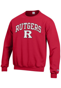 Mens Rutgers Scarlet Knights Red Champion Arch Mascot Crew Sweatshirt