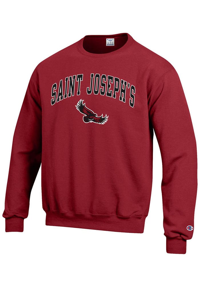 Champion Saint Josephs Hawks Mens Cardinal Arch Mascot Long Sleeve Crew Sweatshirt