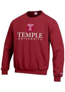 Champion Temple Owls Mens Cardinal Arch Mascot Long Sleeve Crew Sweatshirt