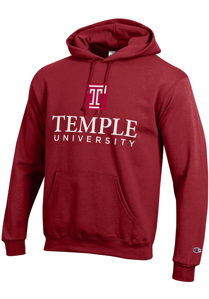 Champion Temple Owls Mens Cardinal Arch Mascot Long Sleeve Hoodie