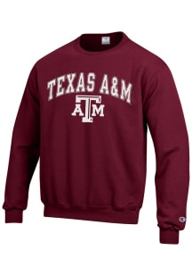 Champion Texas A&amp;M Aggies Mens Maroon Arch Mascot Long Sleeve Crew Sweatshirt