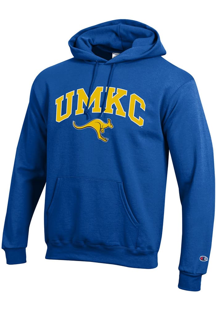 Champion UMKC Roos Mens Blue Arch Mascot Long Sleeve Hoodie