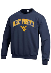 Champion West Virginia Mountaineers Mens Navy Blue Arch Mascot Long Sleeve Crew Sweatshirt