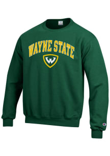 Champion Wayne State Warriors Mens Green Arch Mascot Long Sleeve Crew Sweatshirt