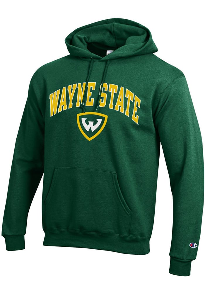 Champion Wayne State Warriors Mens Green Arch Mascot Long Sleeve Hoodie