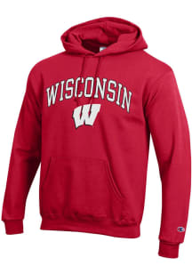 Mens Wisconsin Badgers Red Champion Arch Mascot Hooded Sweatshirt