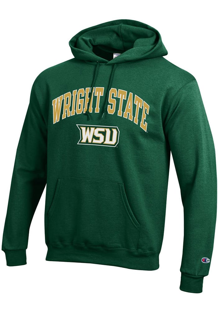 Champion Wright State Raiders Mens Green Arch Mascot Long Sleeve Hoodie