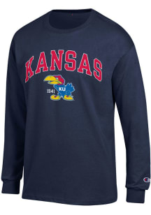 Champion Kansas Jayhawks Navy Blue Arch Mascot Long Sleeve T Shirt