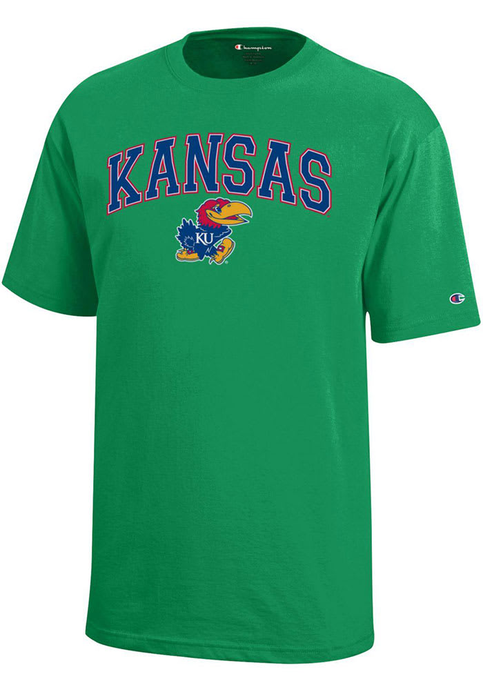 Champion Kansas Jayhawks Youth Kelly Green Arch Mascot Short Sleeve T-Shirt