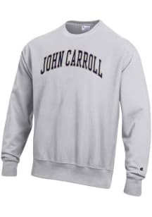Champion John Carroll Blue Streaks Mens Grey Reverse Weave Long Sleeve Crew Sweatshirt