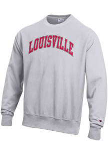 Champion Louisville Cardinals Mens Grey Reverse Weave Long Sleeve Crew Sweatshirt