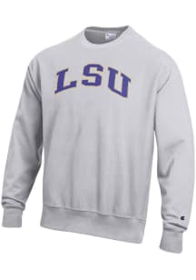Champion LSU Tigers Mens Grey Reverse Weave Long Sleeve Crew Sweatshirt