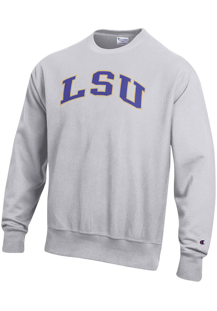 Champion LSU Tigers Mens Grey Reverse Weave Long Sleeve Crew Sweatshirt